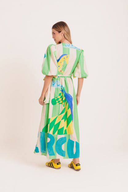 Vestido Abraço Tropical - listras verdes