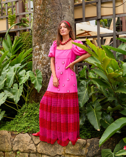 Vestido Amuleto Crochê - rosa