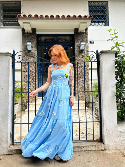 Vestido Amanda Sussurro das Abelhas - azul claro