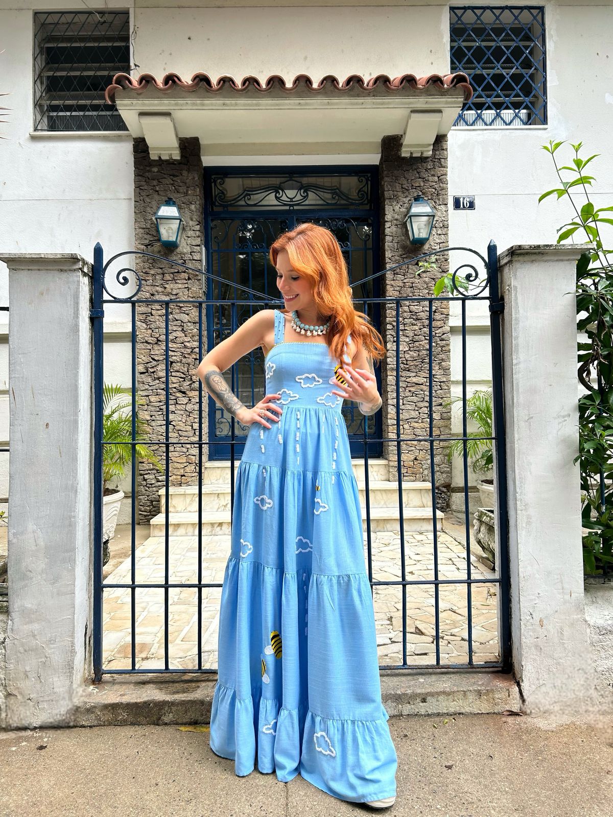 Vestido Amanda Sussurro das Abelhas - azul claro