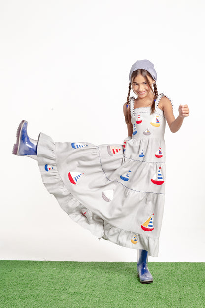 Vestido Amanda Barcos Mini - cinza