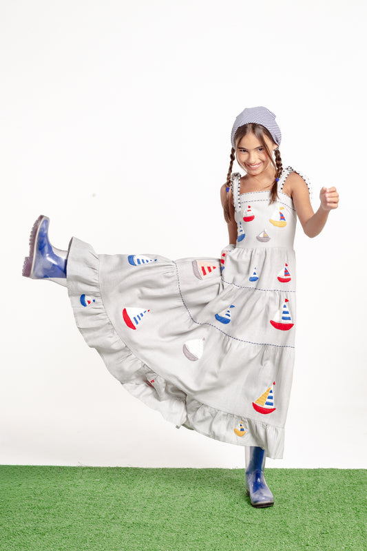 Vestido Amanda Barcos Mini - cinza