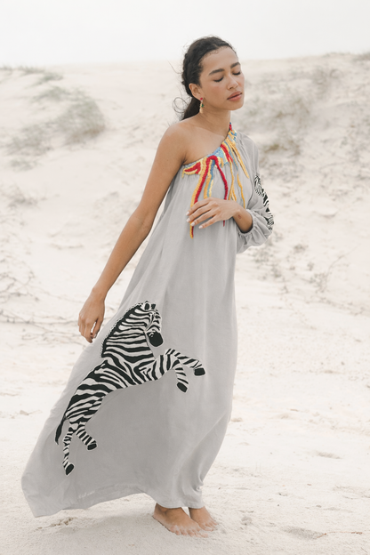 Vestido África Zebra - cinza