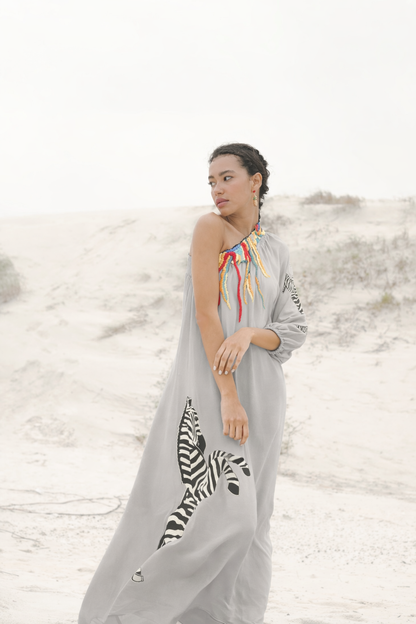 Vestido África Zebra - cinza