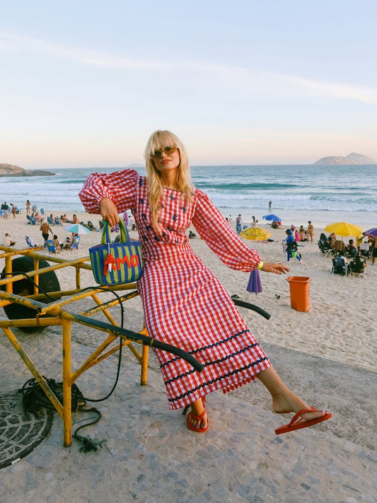 Vestido Luz Caranguejo - vichy vermelho
