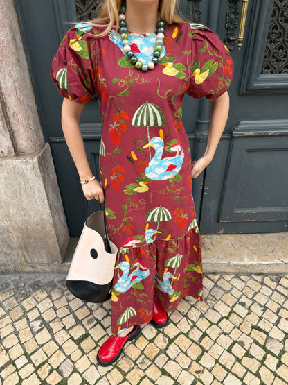 Vestido Caetana Patinhos - vinho