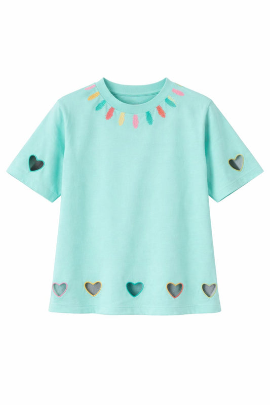 T-Shirt Corações - verde água