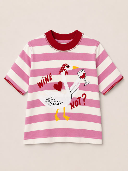 T-Shirt Ganso Wine Not - listrado rosa