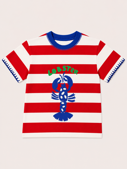 T-Shirt Lagosta Mini - listrado vermelho
